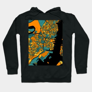 Jersey City Map Pattern in Orange & Teal Hoodie